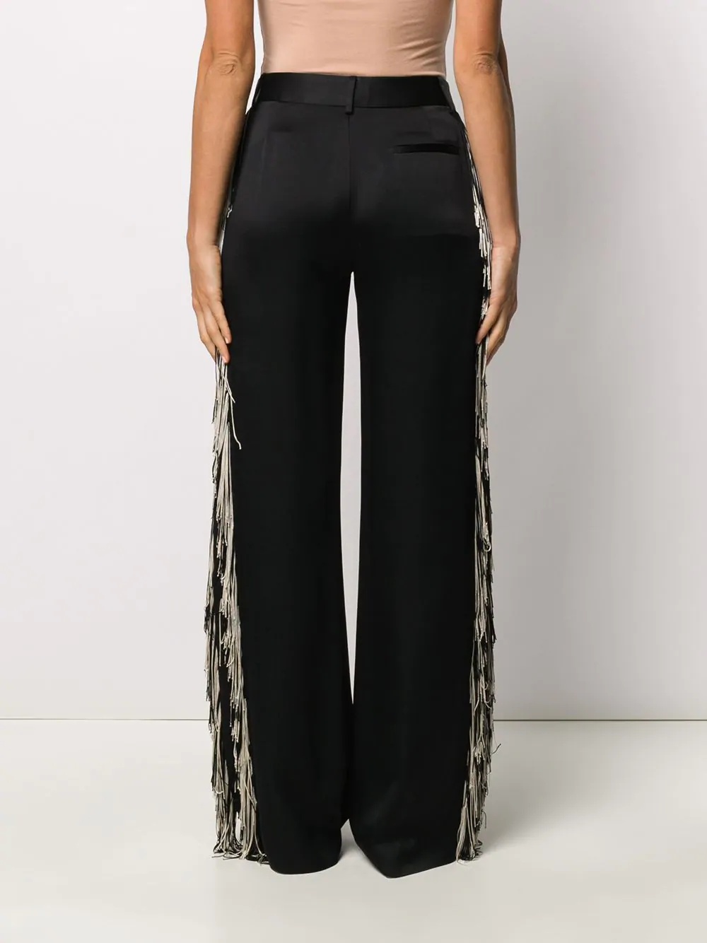 fringed satin wide-leg tuxedo trousers - 4