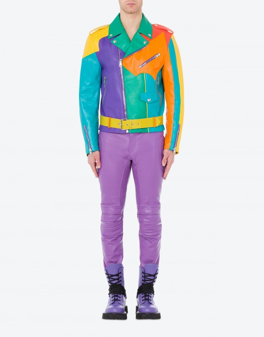 COLOURBLOCK NAPPA LEATHER BIKER JACKET - 2