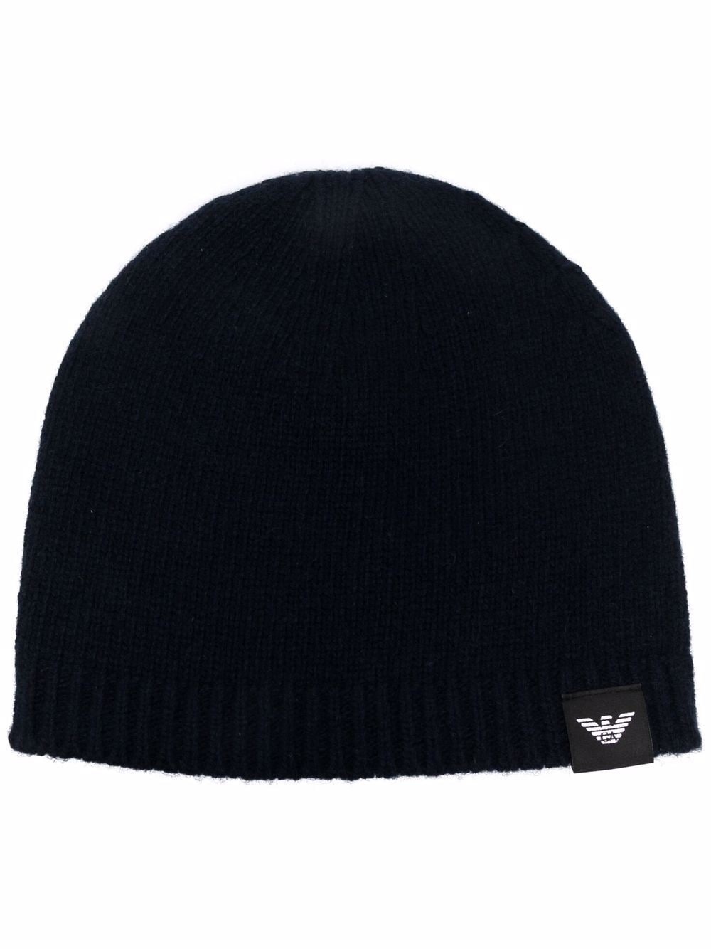 logo-patch knitted cashmere beanie - 1