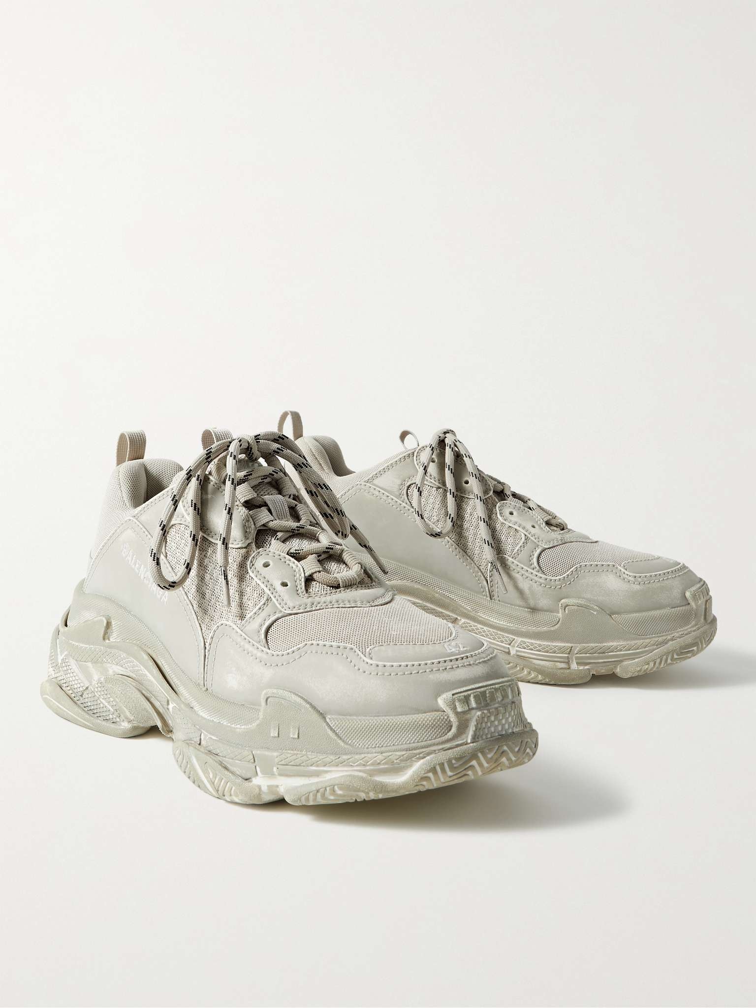 Triple S Mesh and Distressed Leather Sneakers - 4