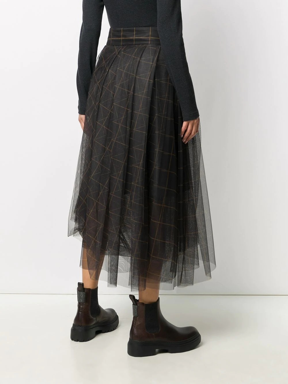 check-print tulle skirt - 4