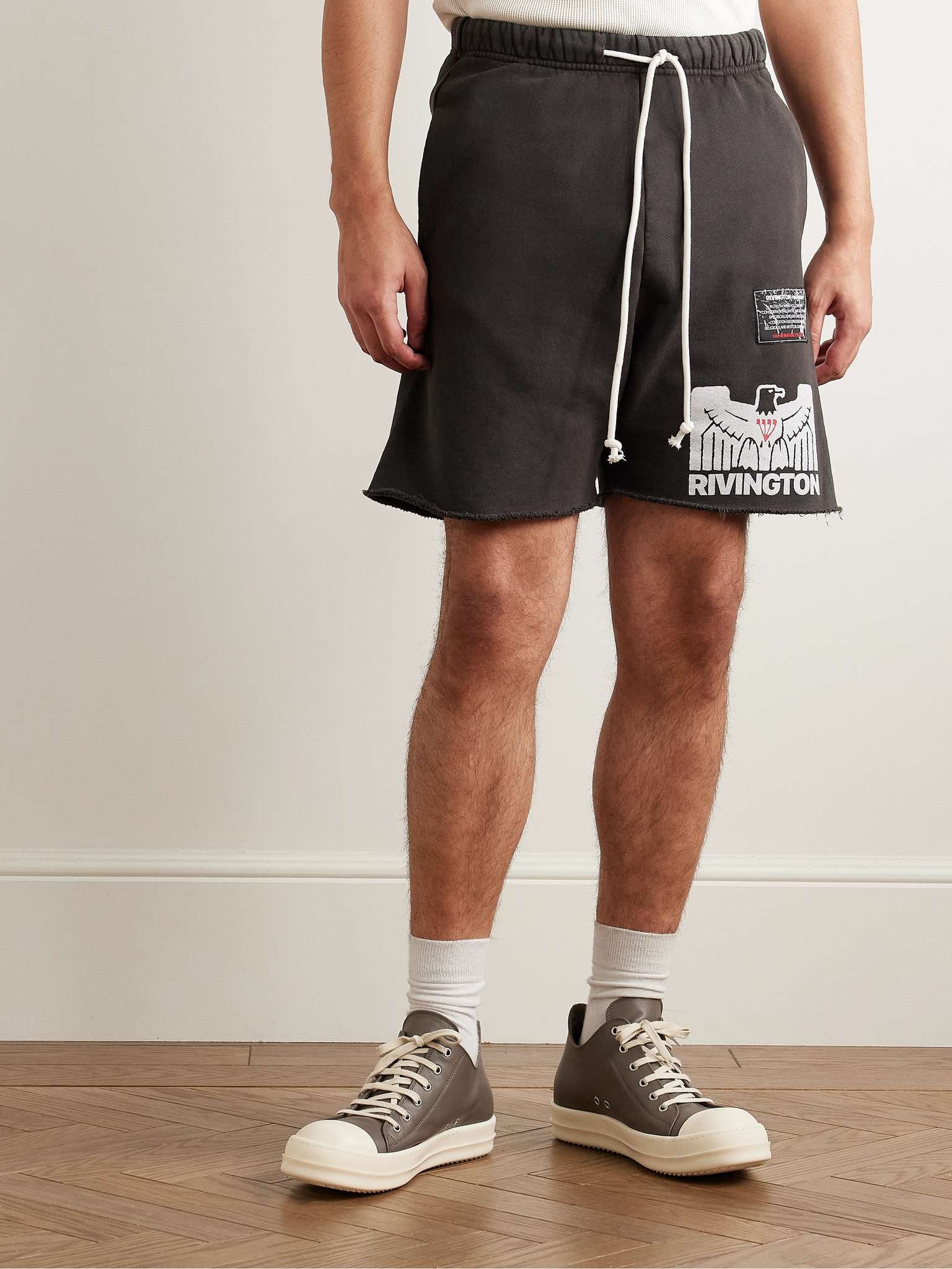 Flag Straight-Leg Frayed Logo-Print Cotton-Jersey Shorts - 3