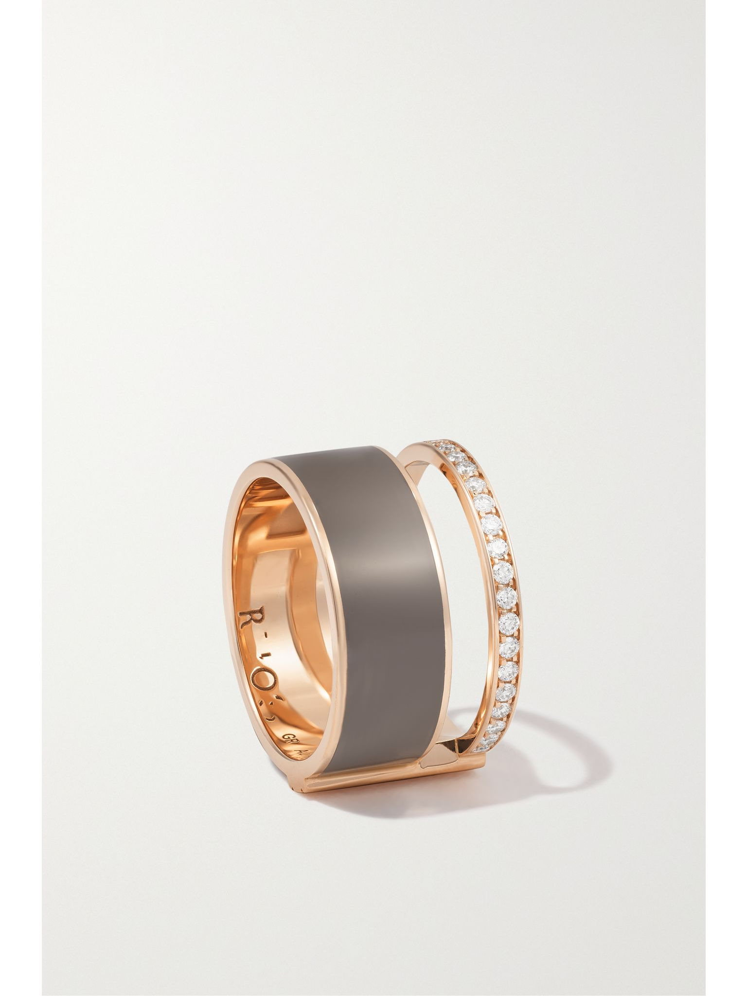 Berbere 18-karat rose gold, lacquer and diamond ring Taupe - 5