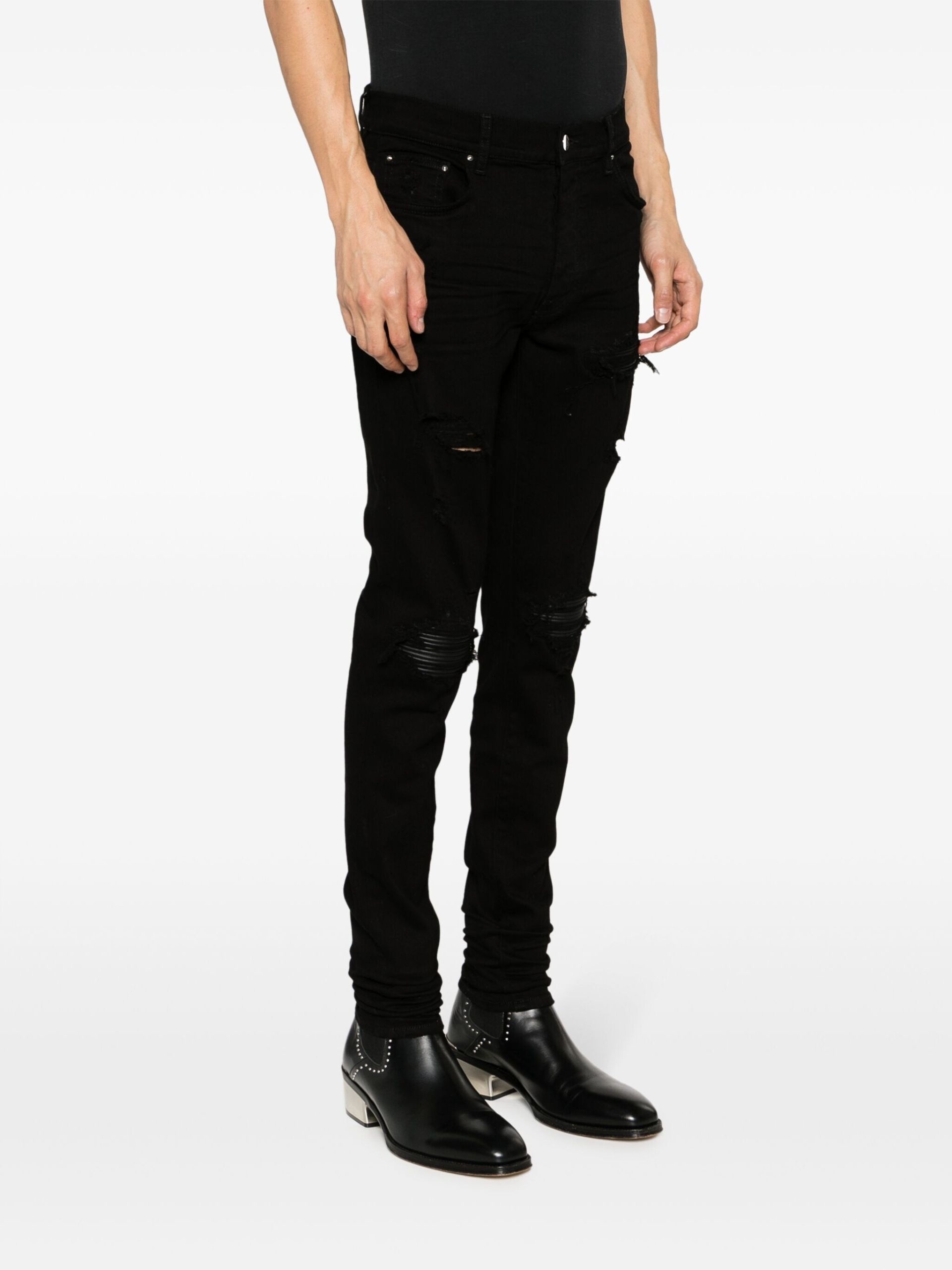 Black Distressed Skinny Cut Jeans - 3