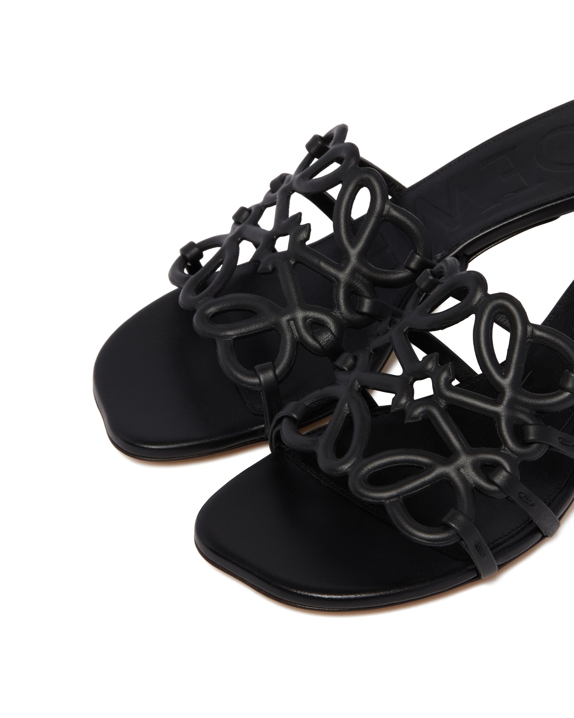 Black Leather Anagram Petal Slides - 6