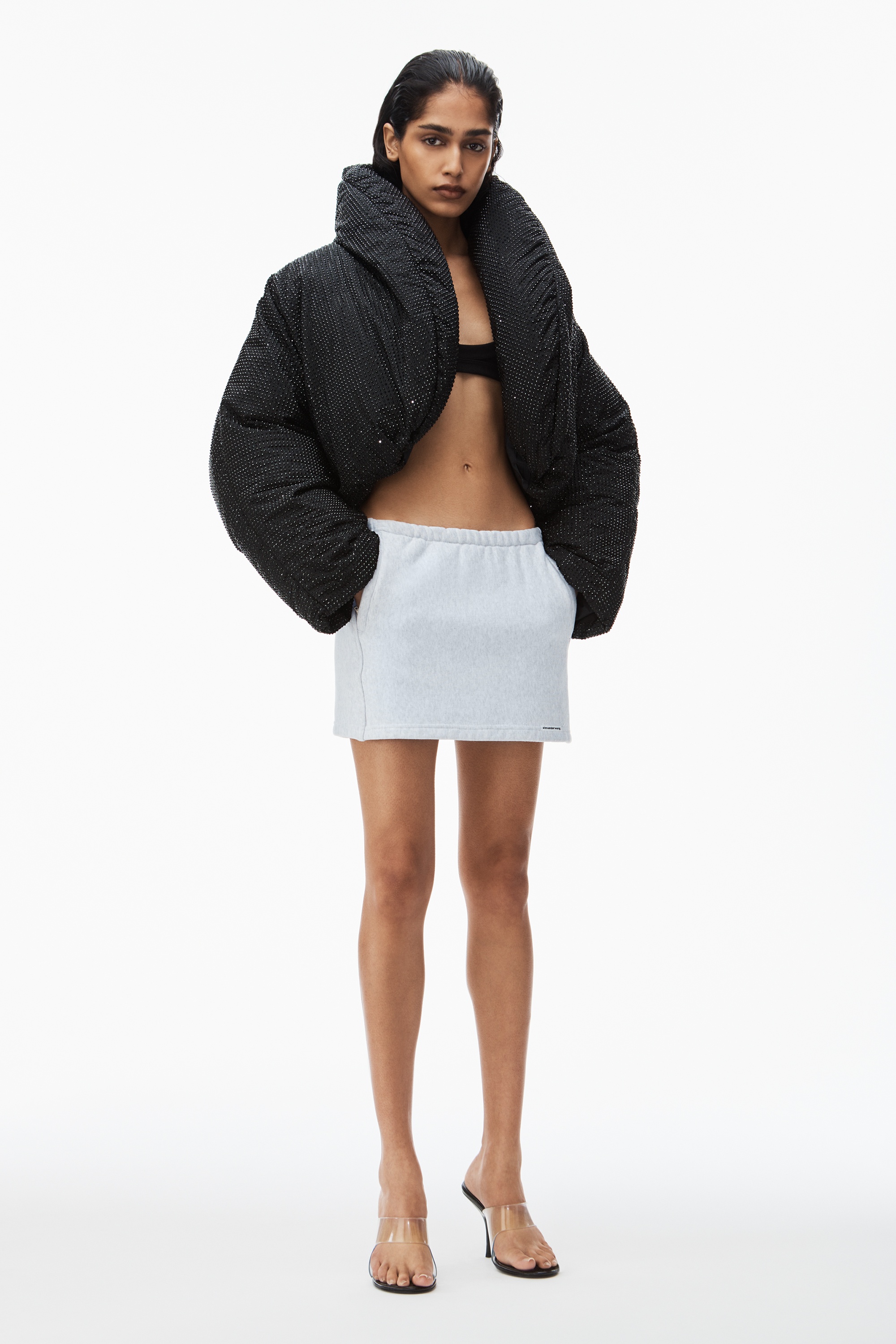 crystal hotfix cropped puffer jacket - 2