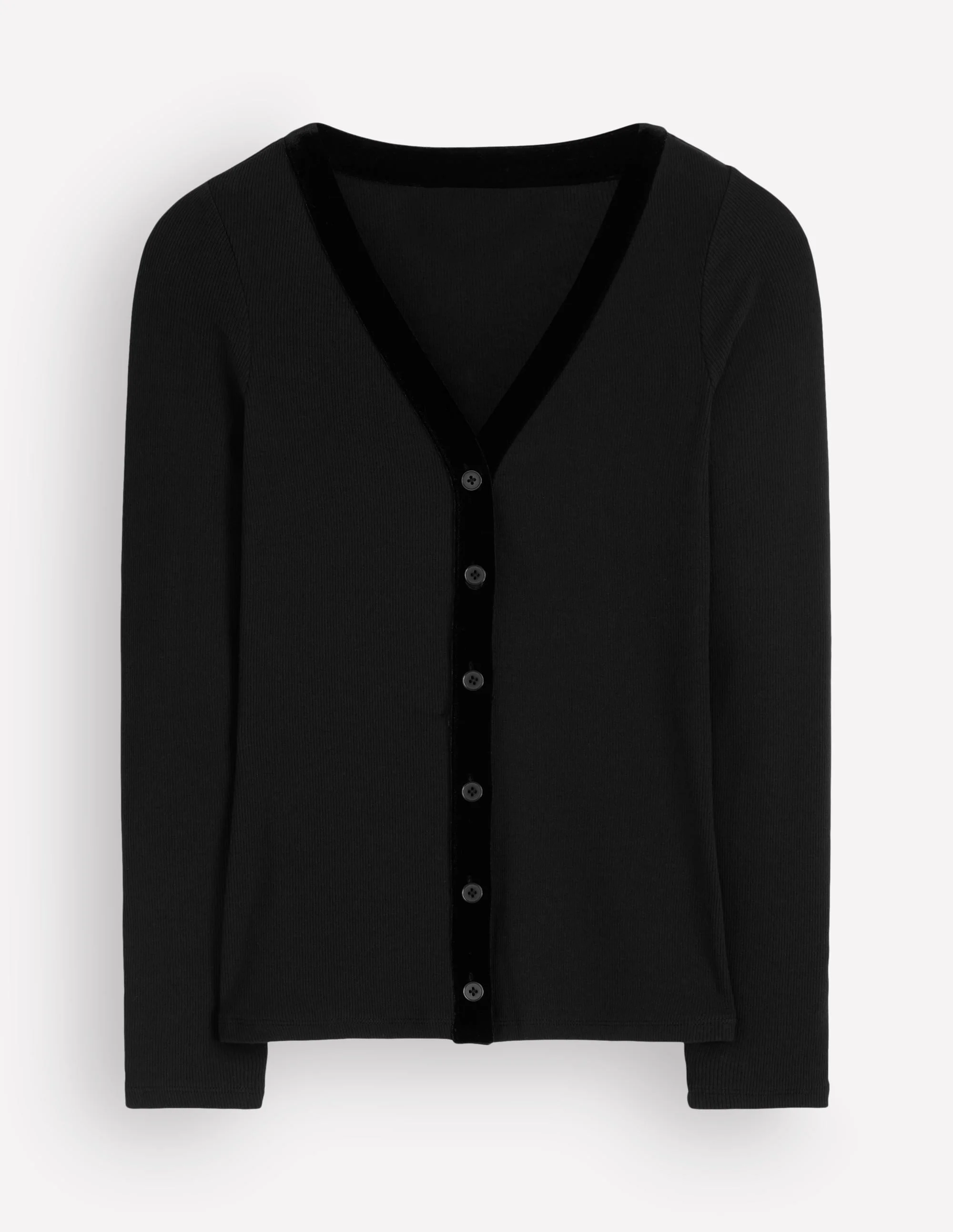 Velvet Trimmed V-Neck Top-Black - 1