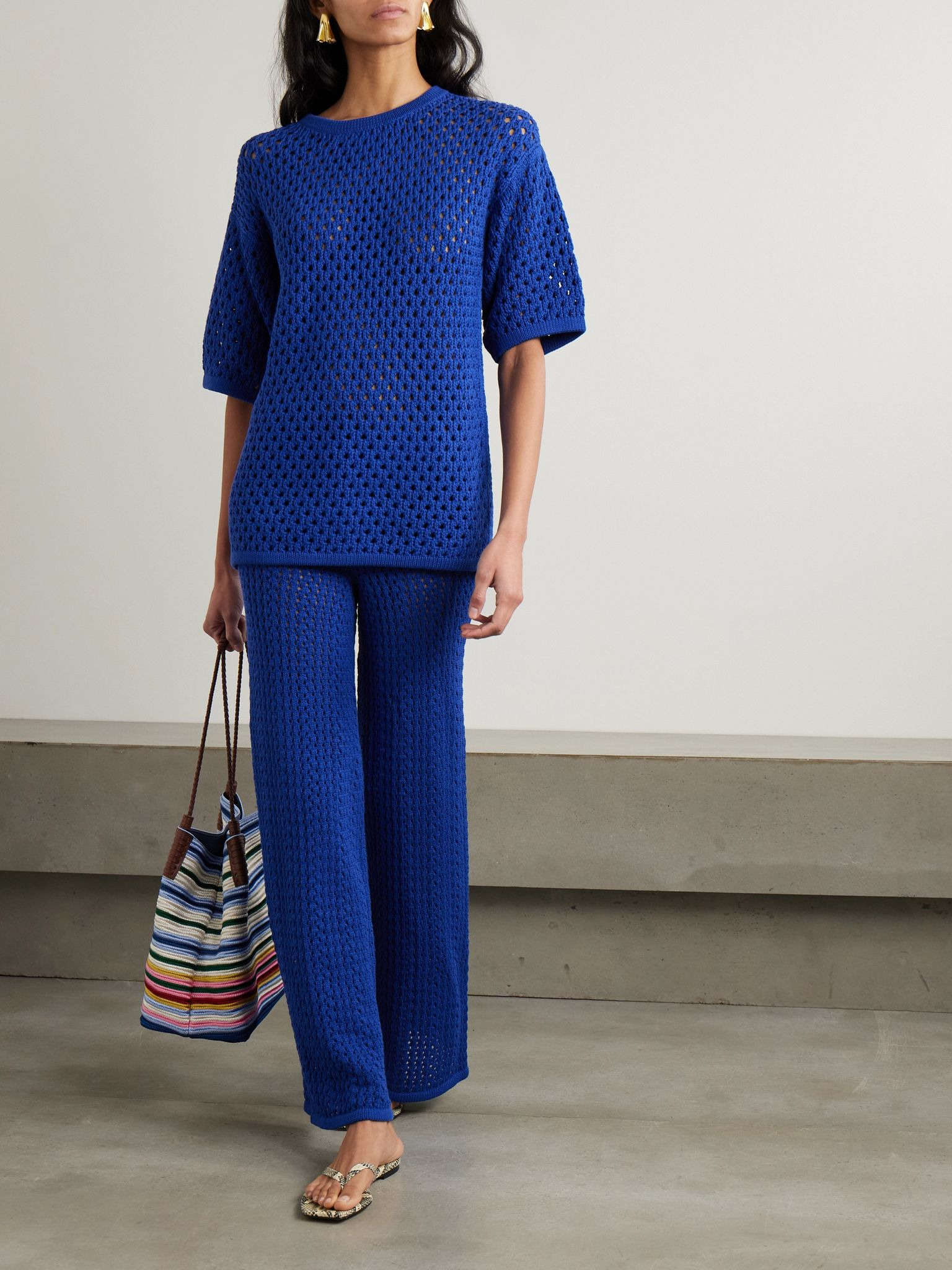 Espina crocheted cotton T-shirt Blue - 2