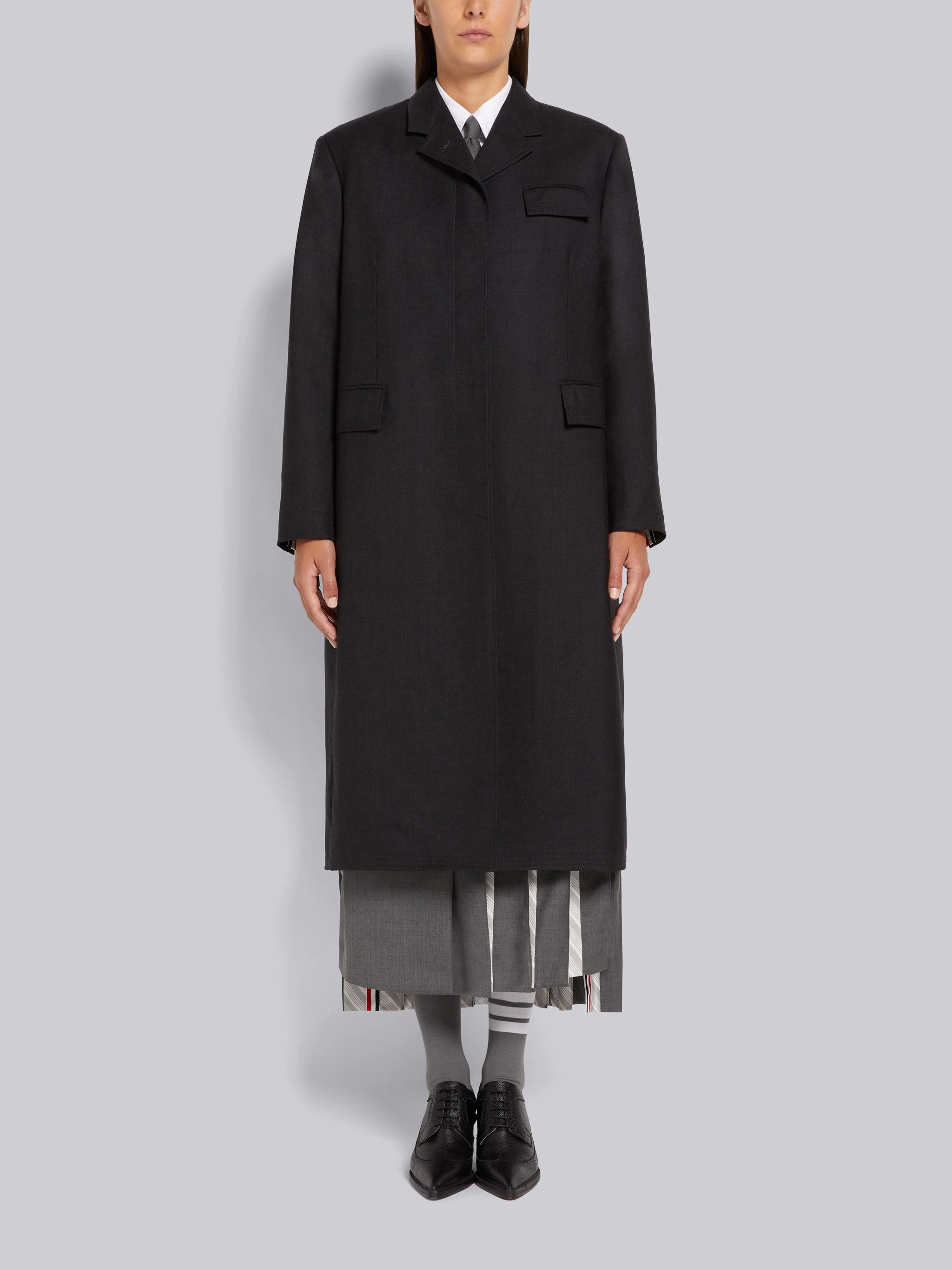 Charcoal Super 120's Twill Oversized Chesterfield Coat - 1