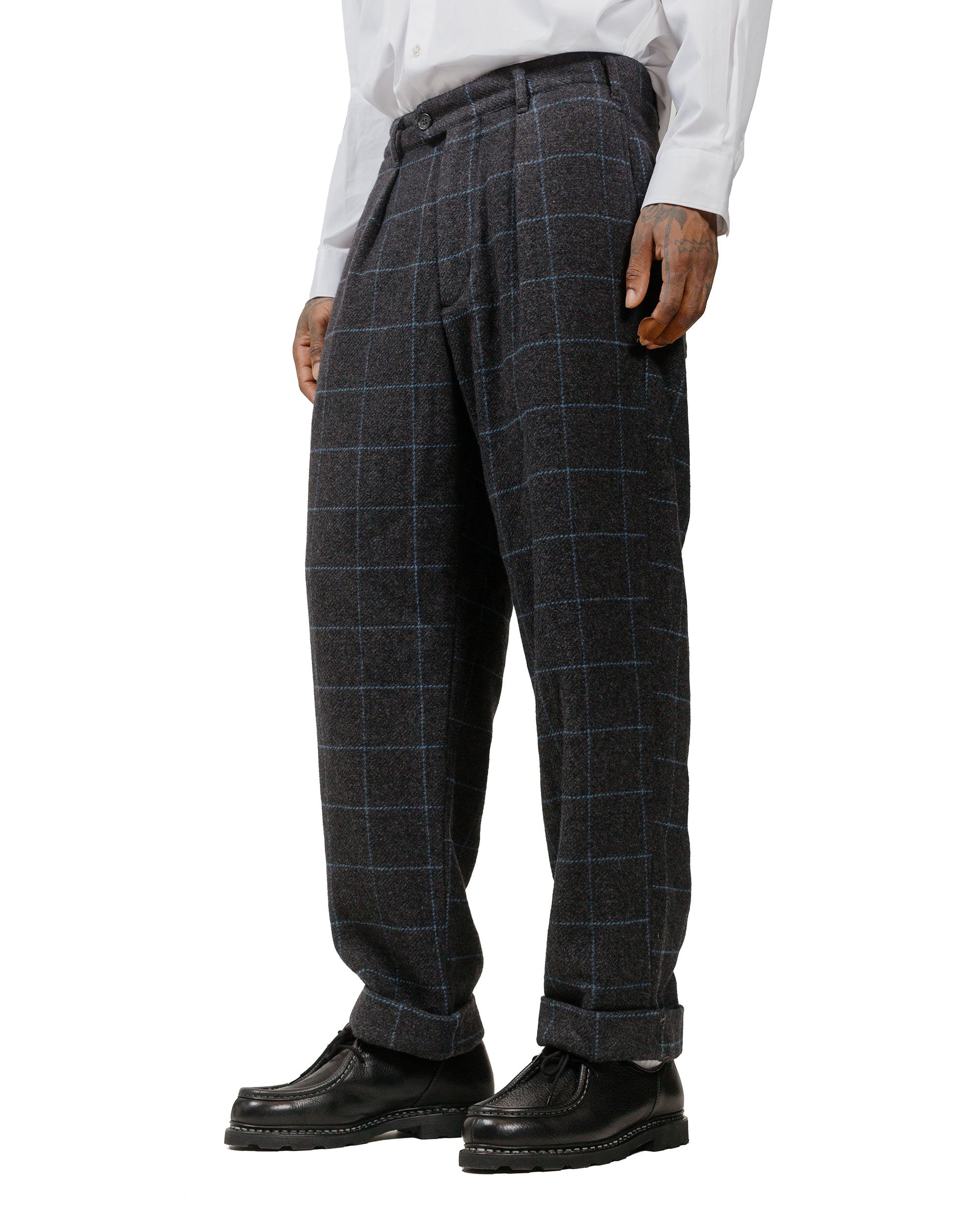 Carlyle Pant Charcoal/Light Blue Wool Poly Windowpane - 2