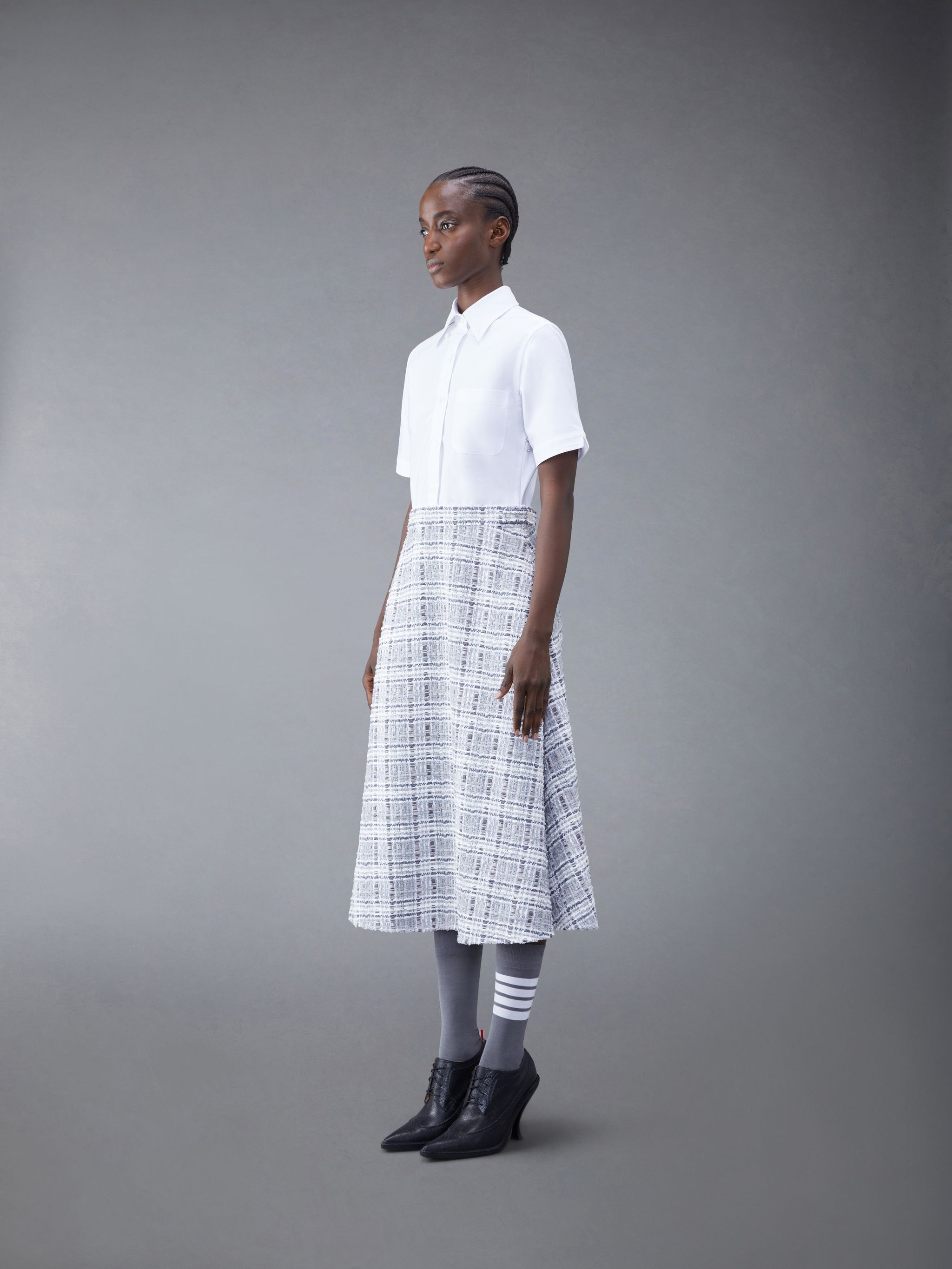 Tweed Oxford Combo A-line Shirtdress - 2