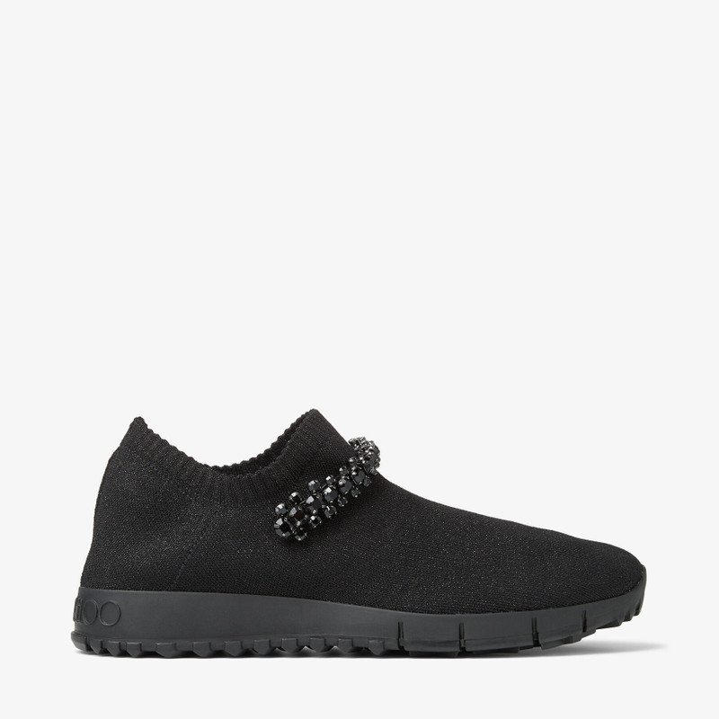 Verona Black Knit Trainers with Crystals - 1