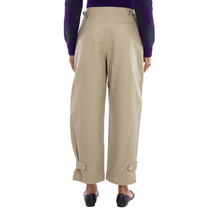Burberry Pleated Leather Trousers in Hunter - 4