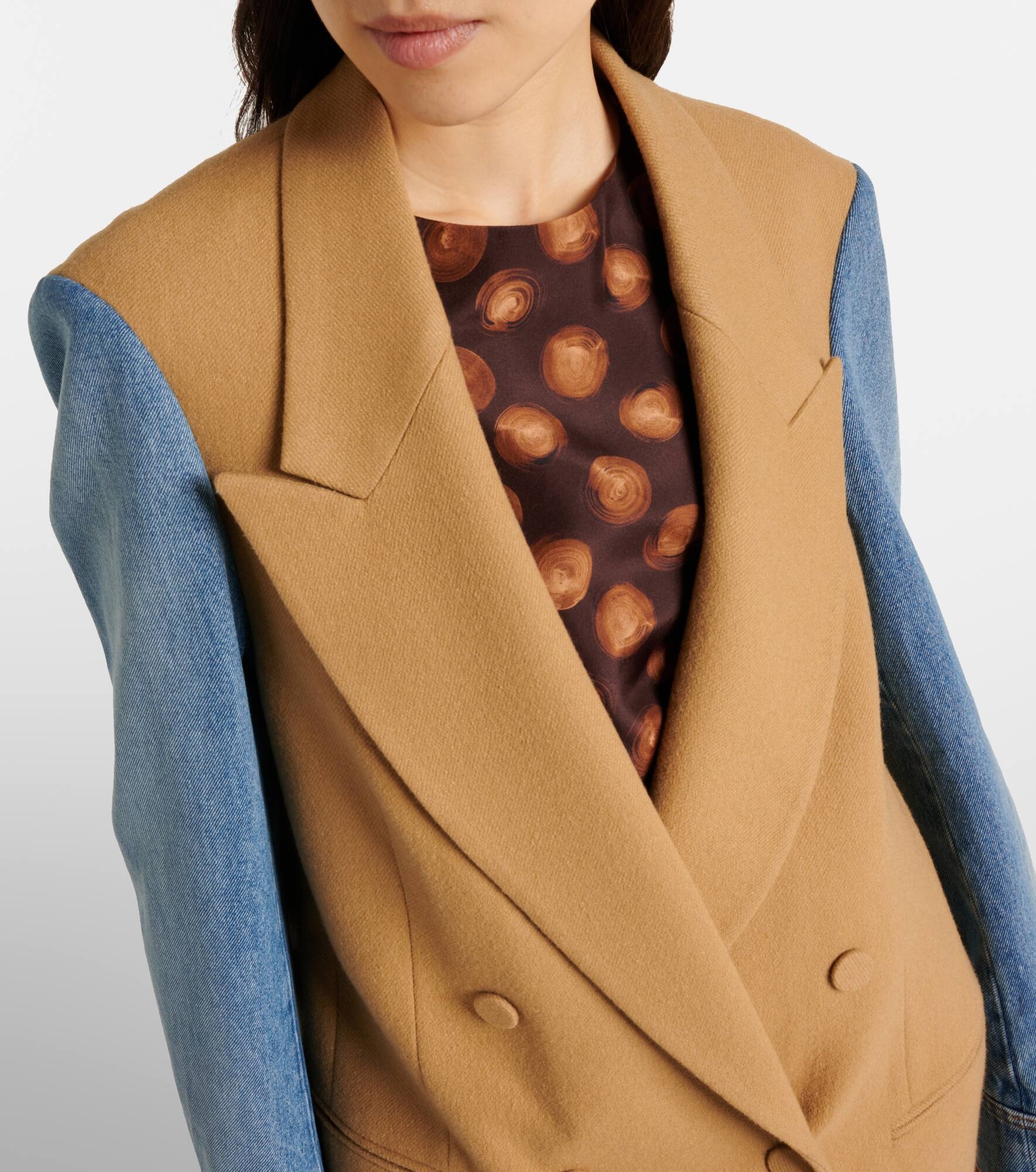 Colorblocked denim and gabardine coat - 4