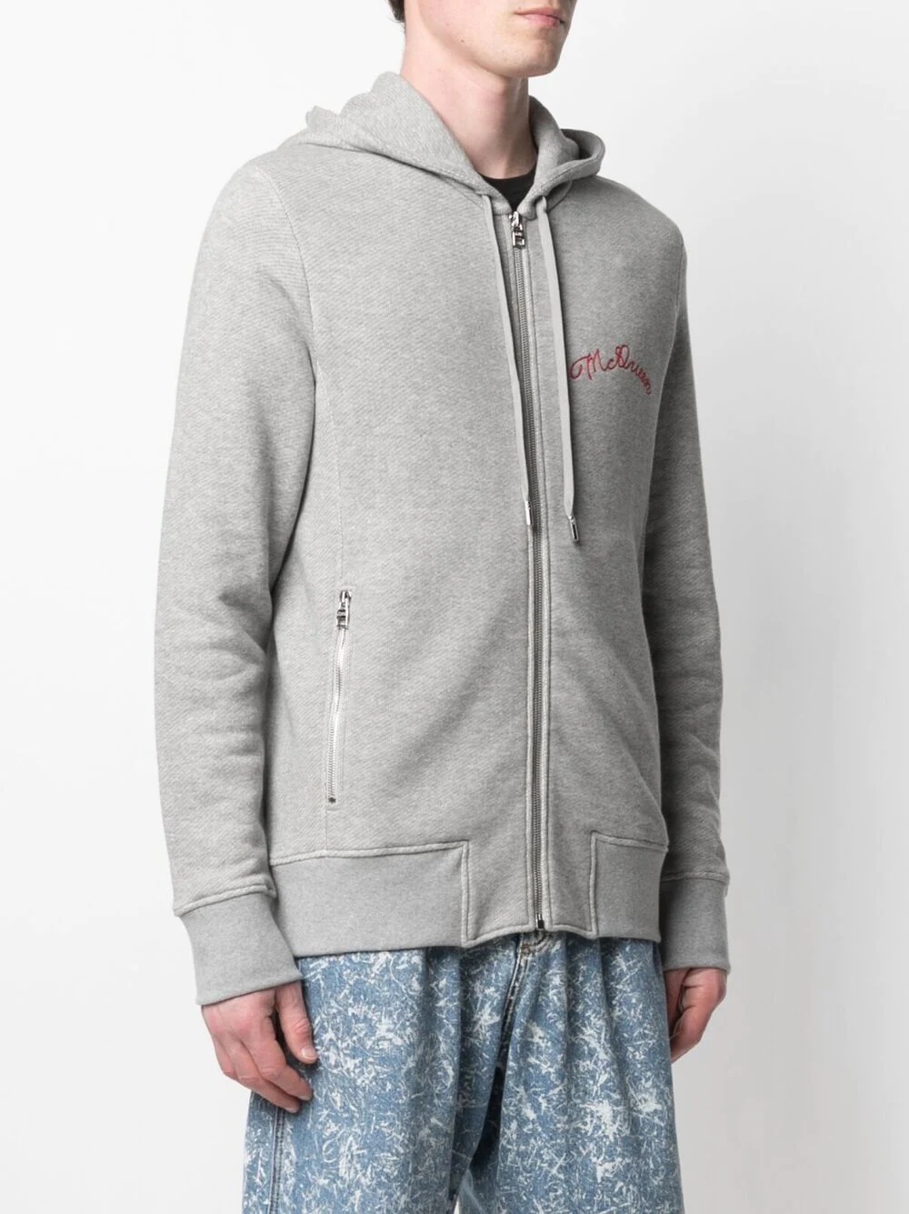 embroidered logo zip-up hoodie - 3