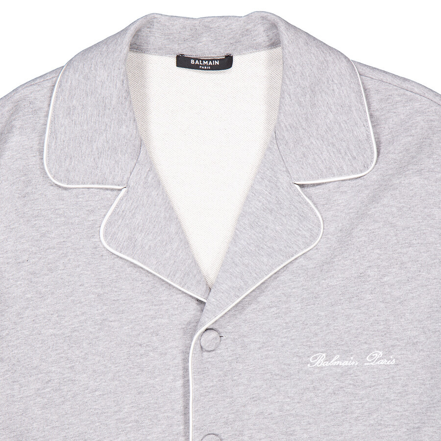 Balmain Men's Grey Cotton Shirt With Embroidered Logo - 2