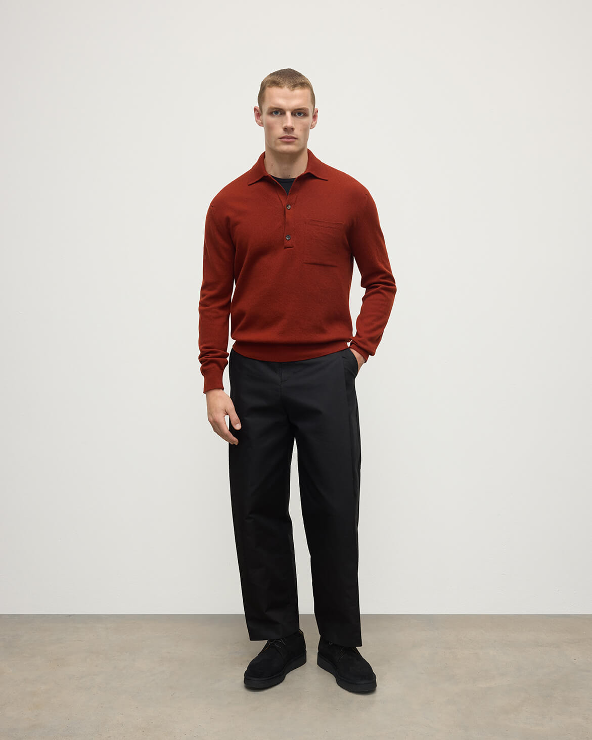 Cashmere Long Sleeve Red Polo Shirt - 2