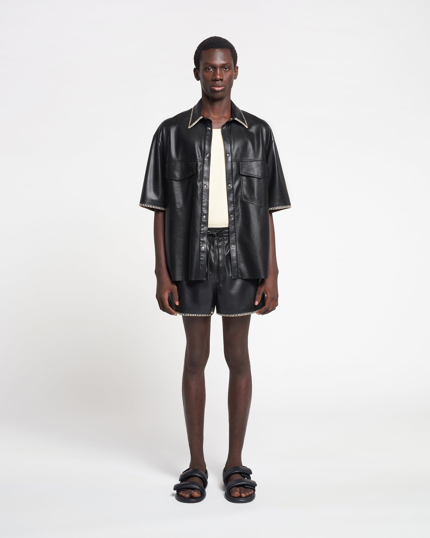 Raffia-Trimmed Okobor™ Alt-Leather Shorts - 4