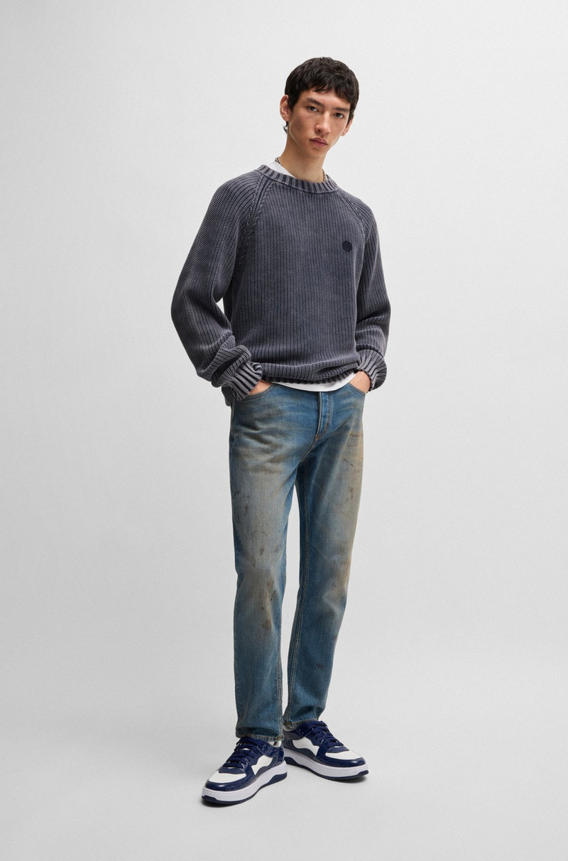 HUGO RIB-KNIT COTTON SWEATER WITH HAPPY HUGO LOGO BADGE outlook