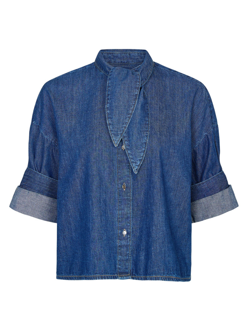 Women's Tie One On Denim Shirt - Dark Stone 1