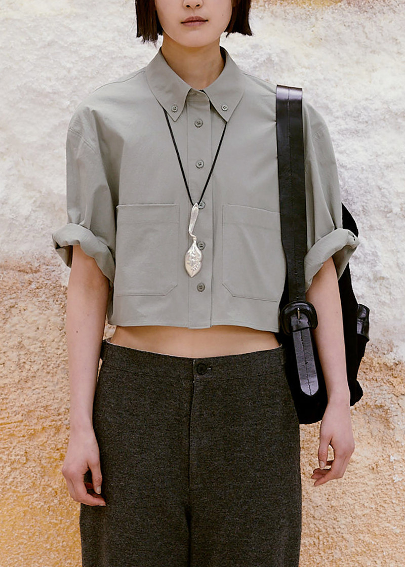 Low Classic Half Sleeve Cropped Shirt - Khaki Grey 1