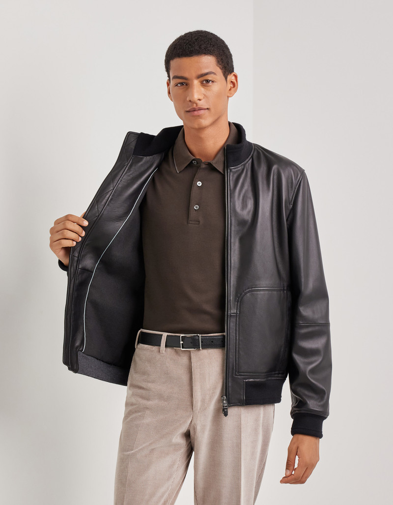 BLACK LAMBSKIN BOMBER JACKET WITH HIGH NECK 7