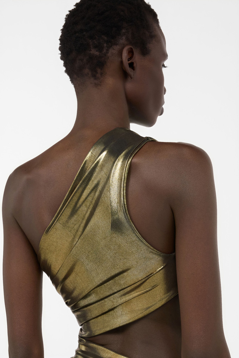 One-Shoulder Gold Dress with Cut-Out Detail 7