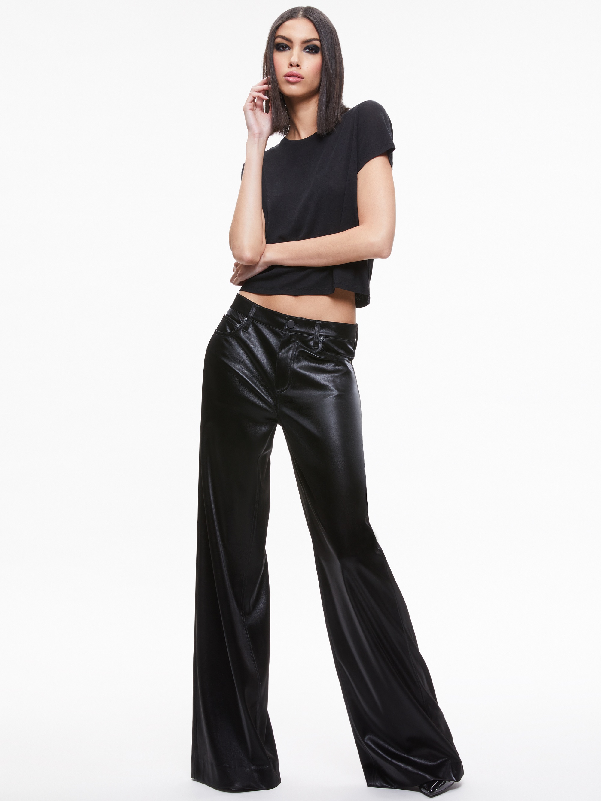 TRISH SHINY VEGAN LEATHER BAGGY PANT - 5