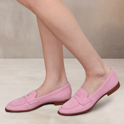 Santoni Women’s pink nubuck penny loafer outlook
