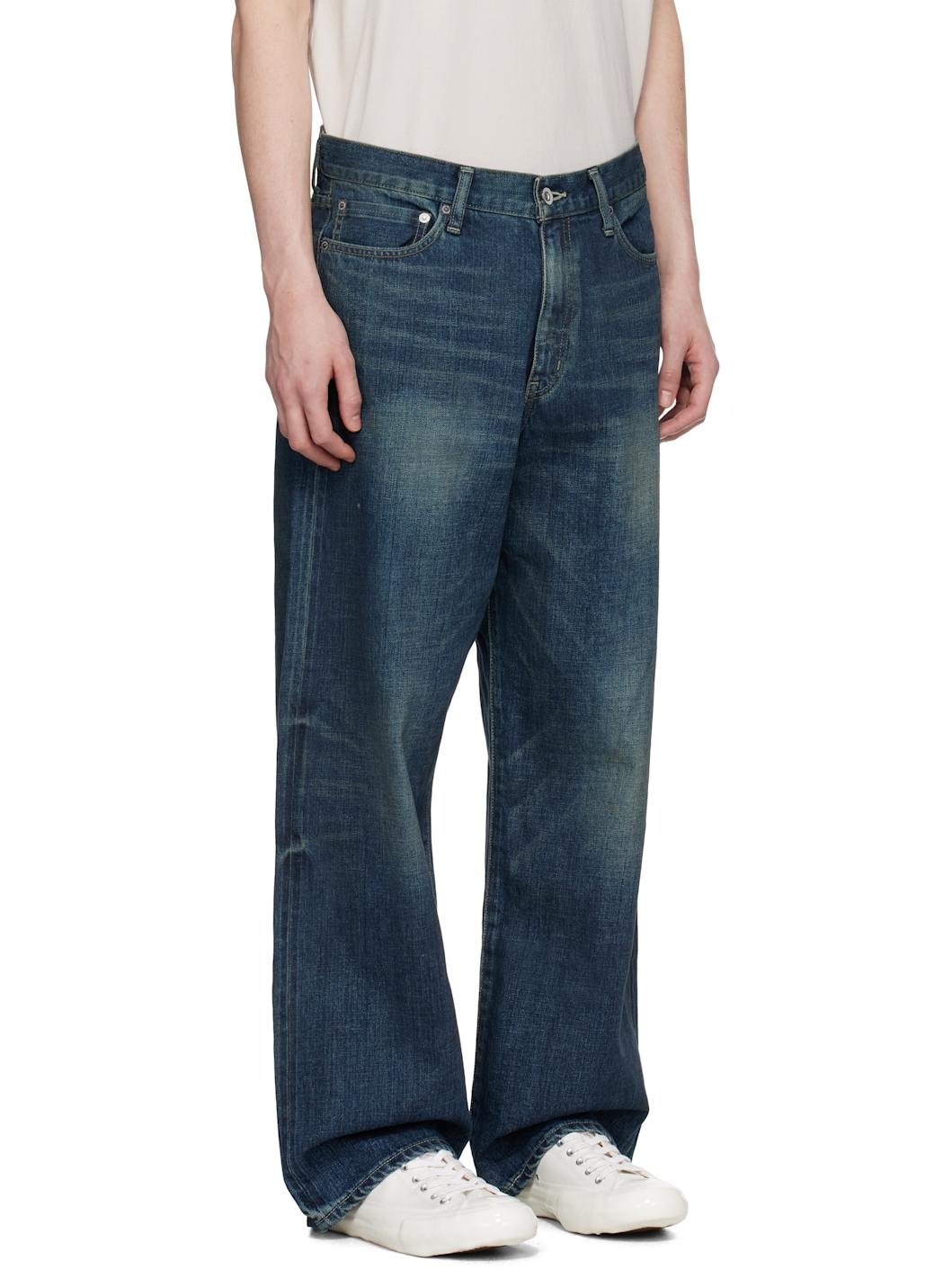 Blue Washed Denim DP Wide Jeans - 2