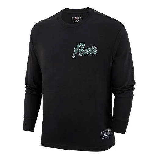 Men's Air Jordan Paris Saint-Germain Casual Alphabet Printing Round Neck Long Sleeves Black DB6513-0 - 1