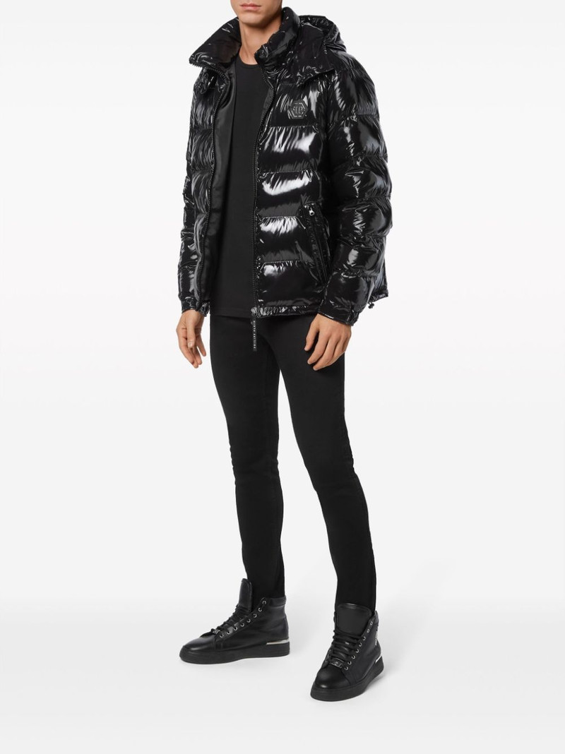 PHILIPP PLEIN Hexagon logo-plaque padded jacket outlook