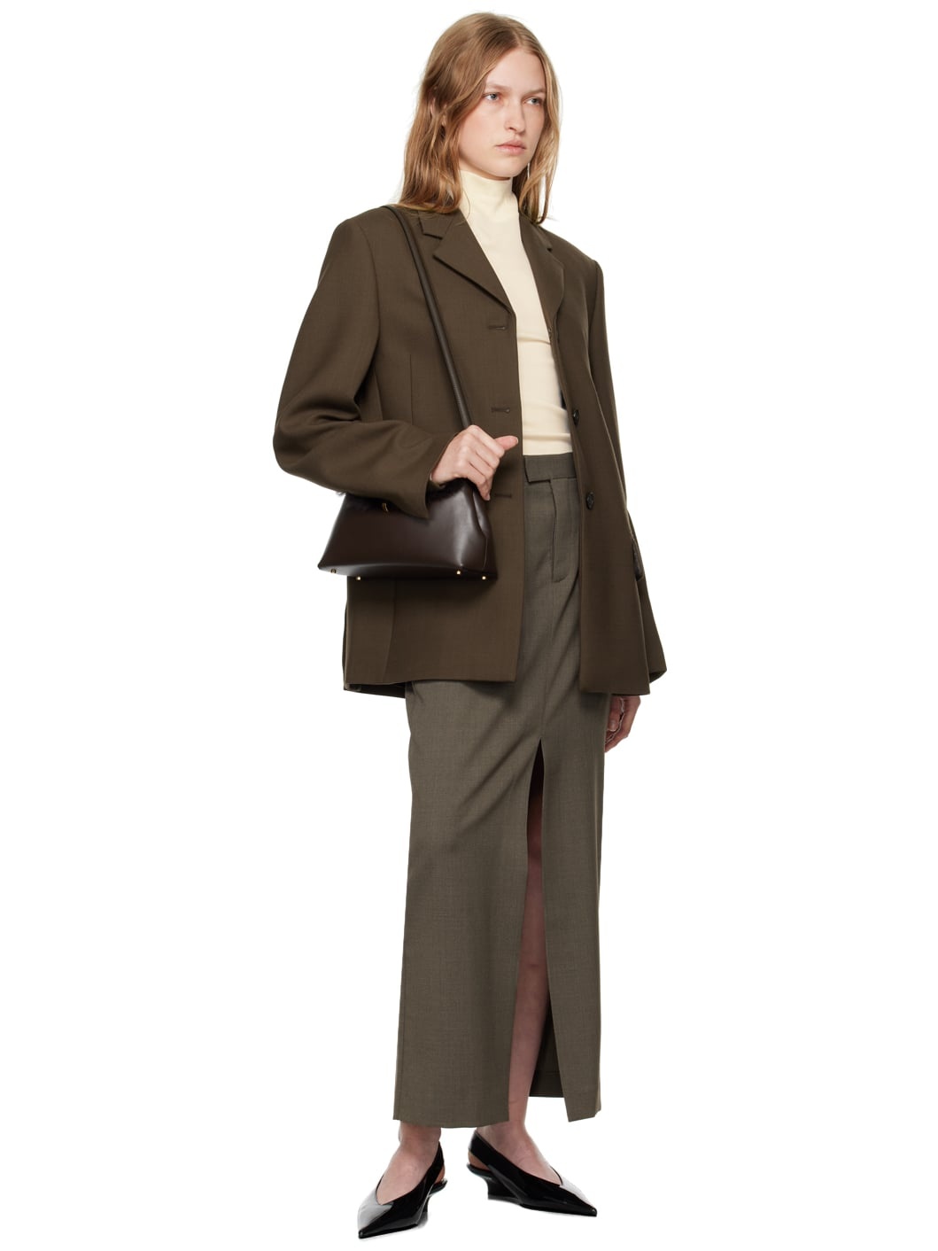 Brown Shearling T-Lock Clutch - 4