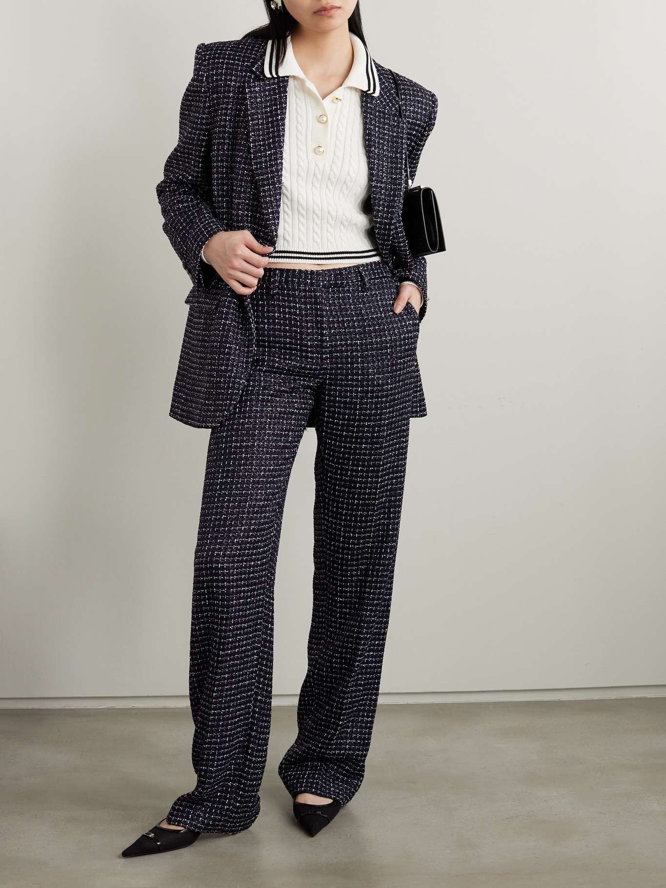 Sequin-embellished metallic tweed straight-leg pants - 2