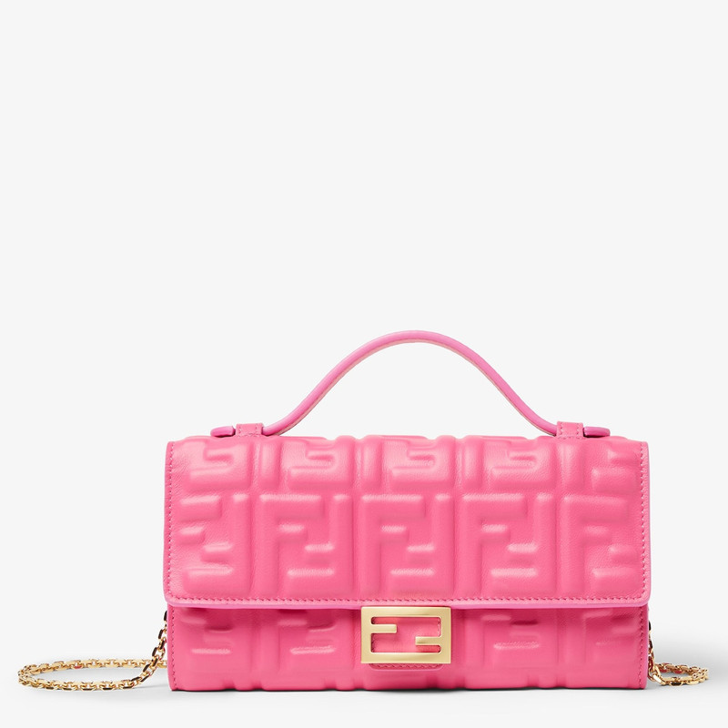 Baguette Continental Wallet With Chain Fuchsia nappa leather wallet with FF motif 1
