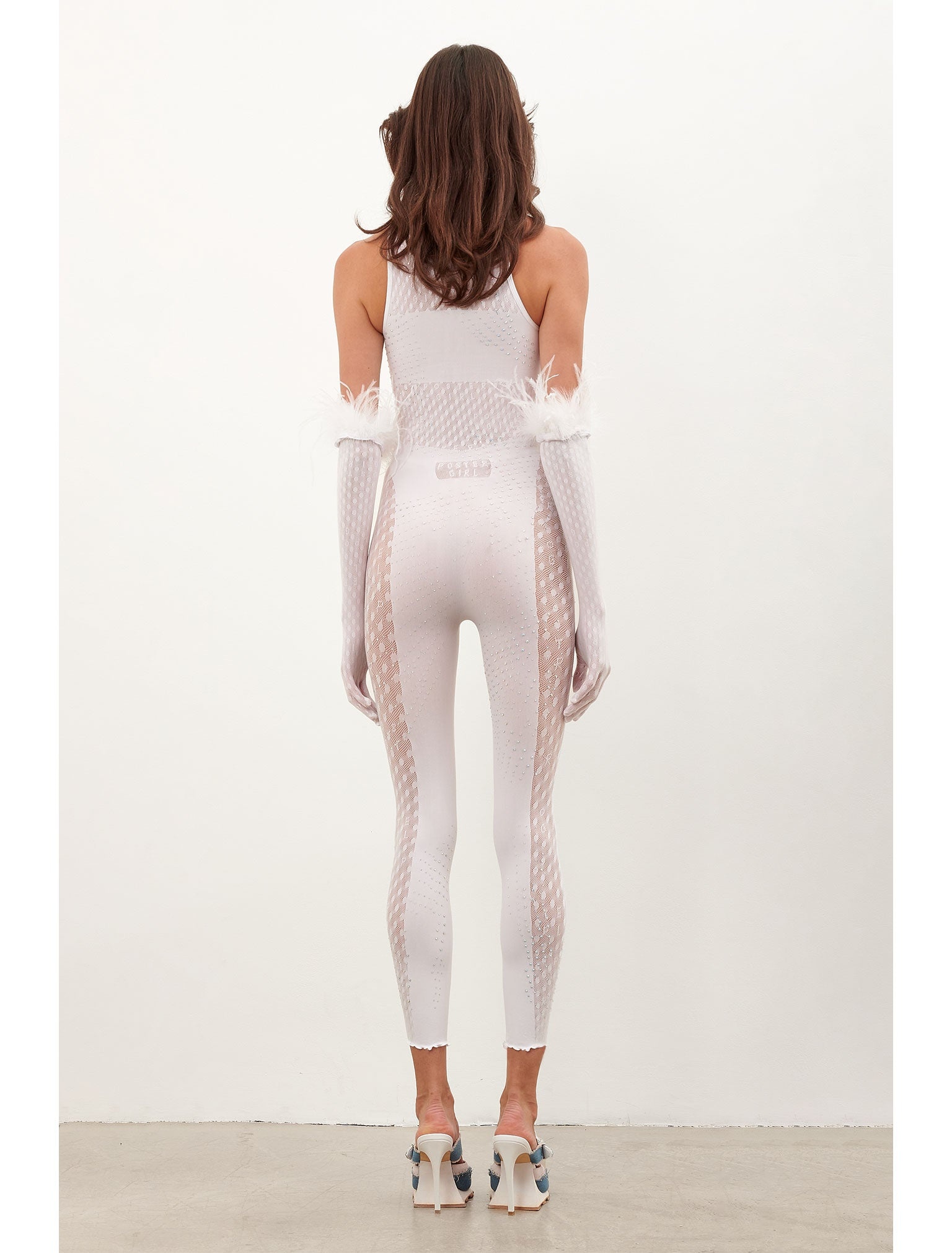 RHINESTONED JANICE JUMPSUIT X GLOVES SET OPTIC WHITE - 3