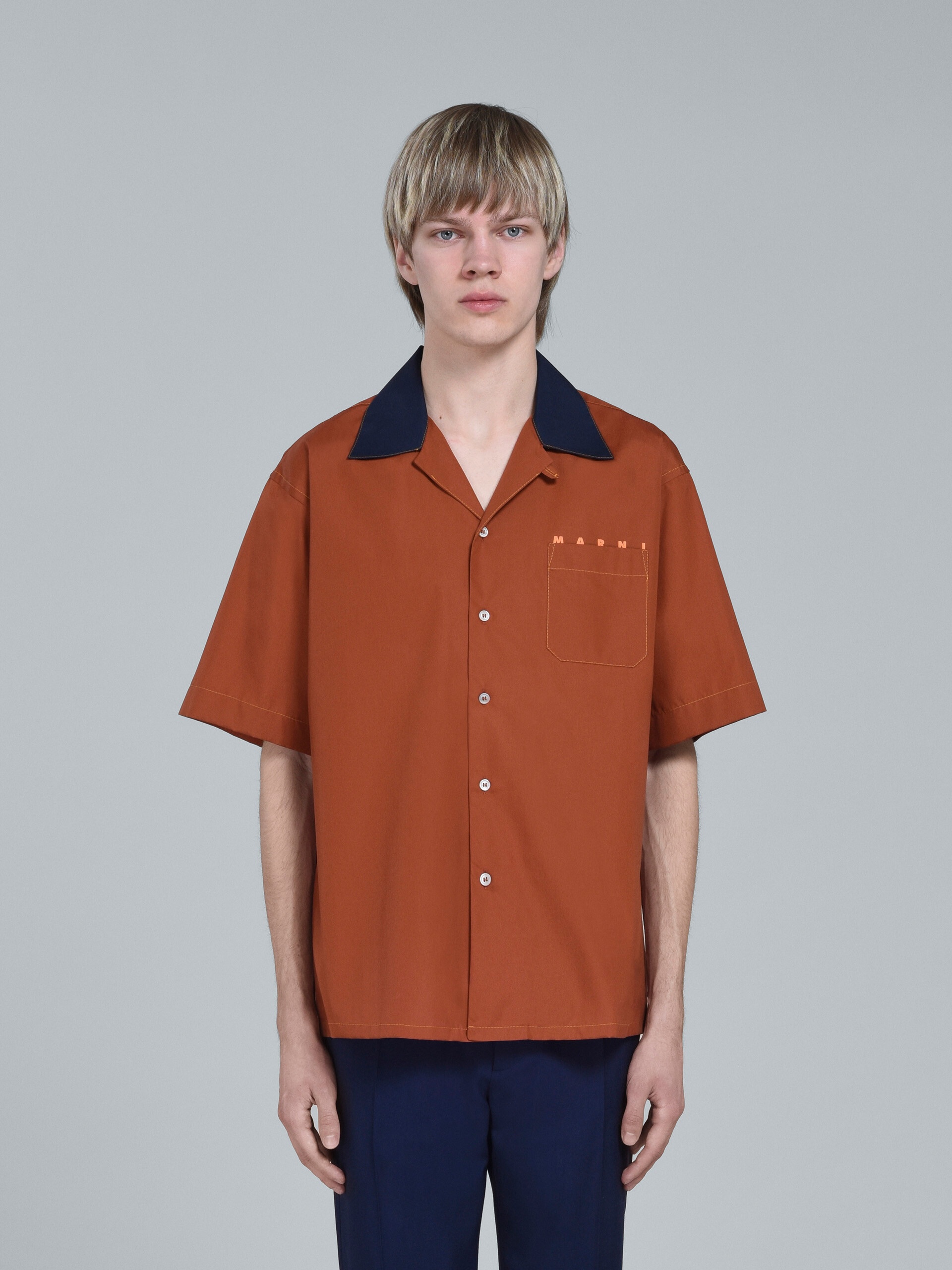 BROWN LOGO PRINT POPLIN BOWLING SHIRT - 2