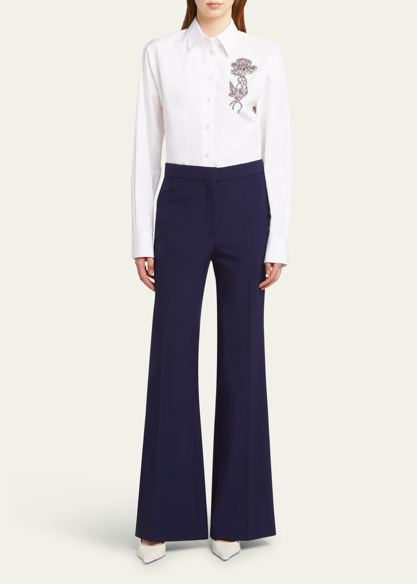 Crystal Floral Embroidered Long-Sleeve Blouse - 2