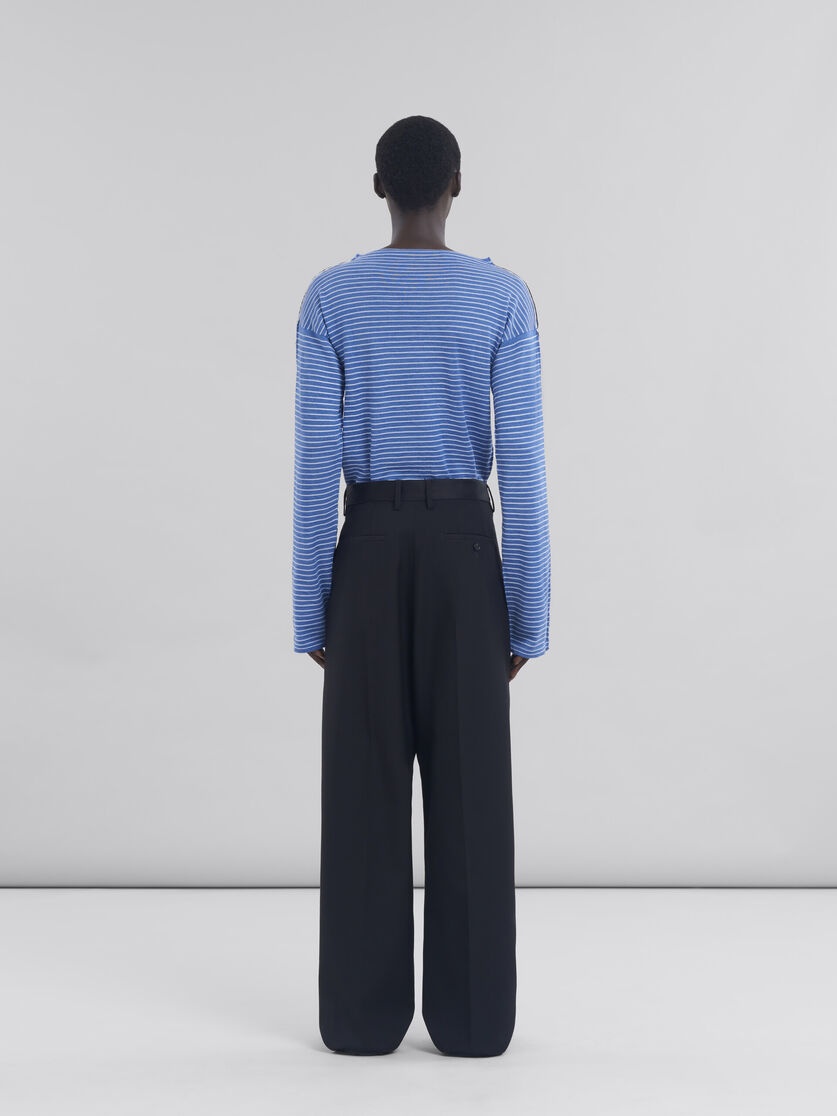 BLACK WOOL TROUSERS WITH CONTRASTING WAISTBAND - 3