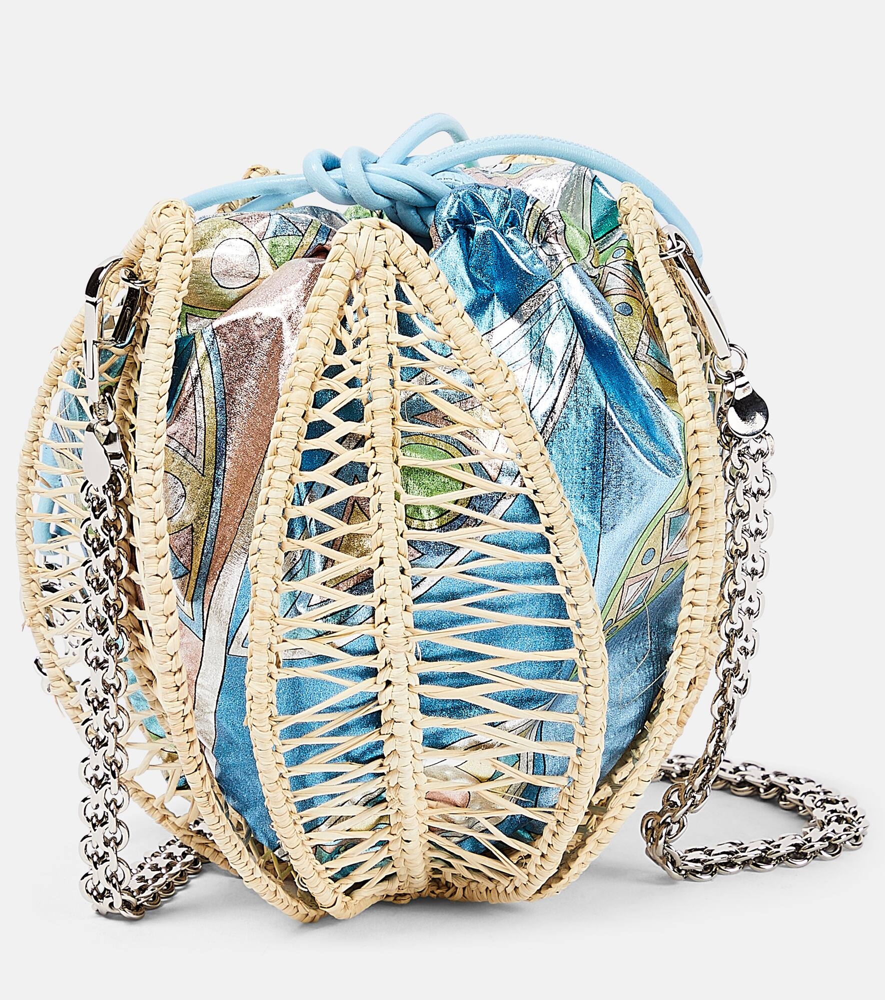 Raffia leather-trimmed bucket bag - 4