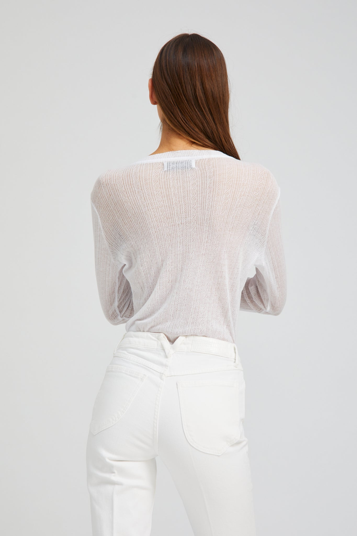 WHITE POINTELLE LONG SLEEVE HENLEY - 6