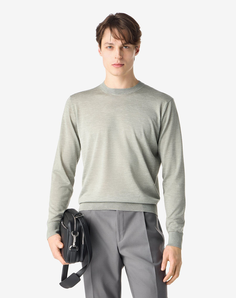 CORNELIANI Light green wool, linen and silk crew neck knitwear outlook