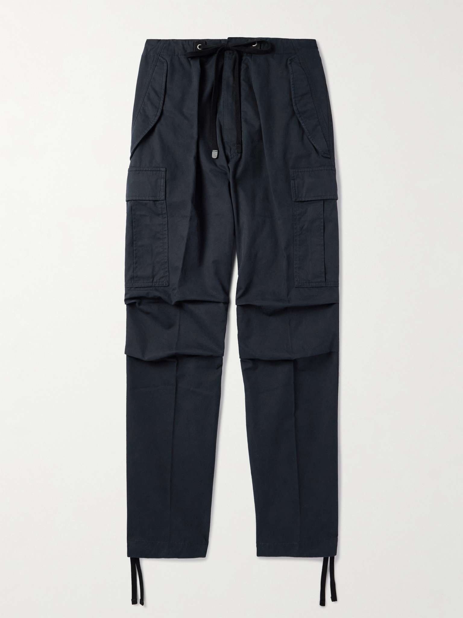 Straight-Leg Pleated Cotton-Twill Drawstring Cargo Trousers - 1