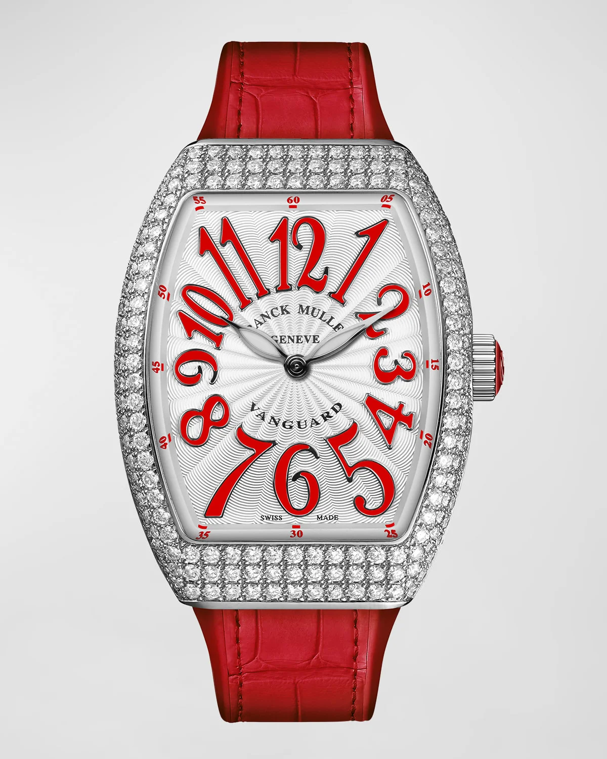 Lady Vanguard Watch with Diamonds & Alligator Strap, Red - 1