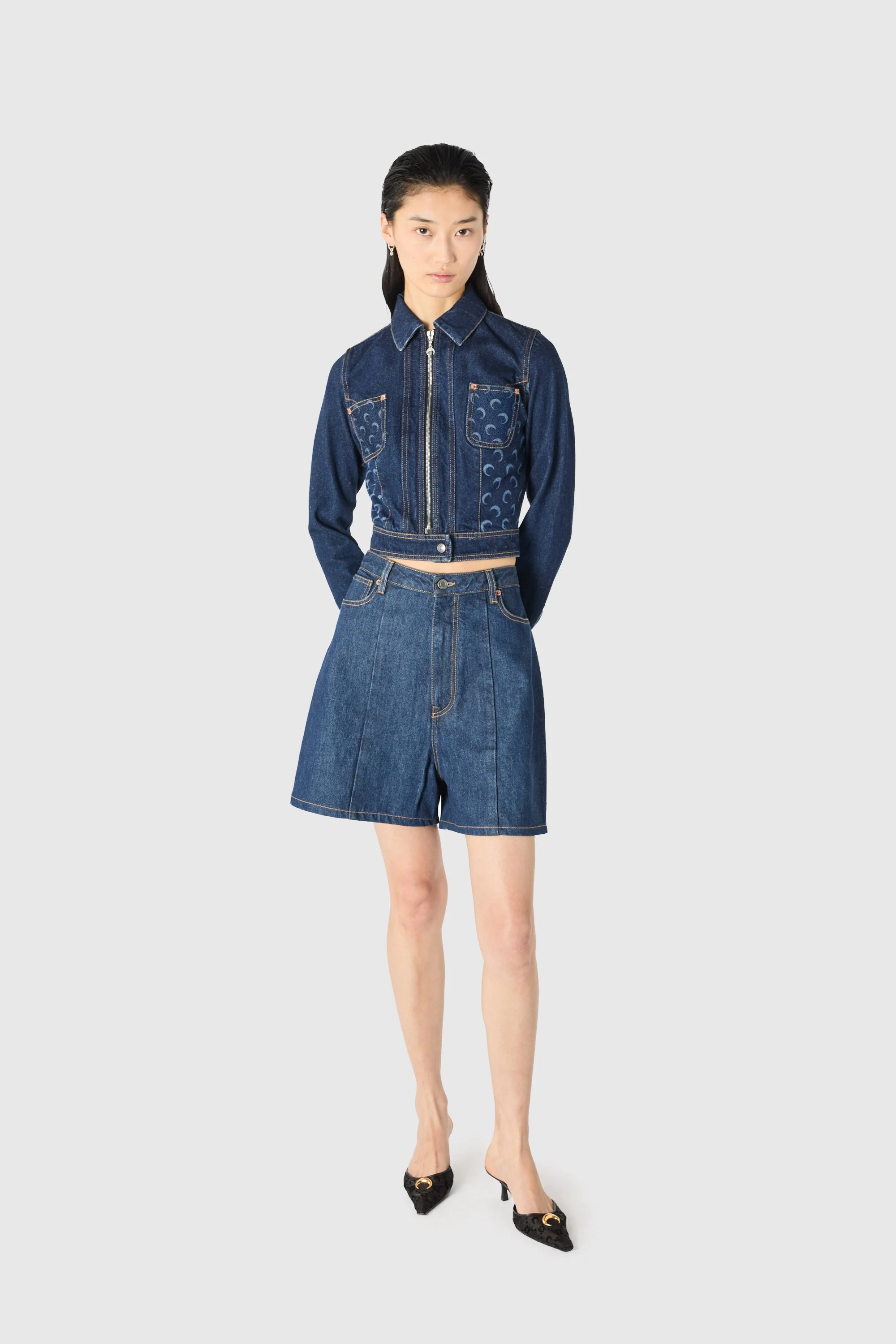 Midnight blue denim shorts - 1