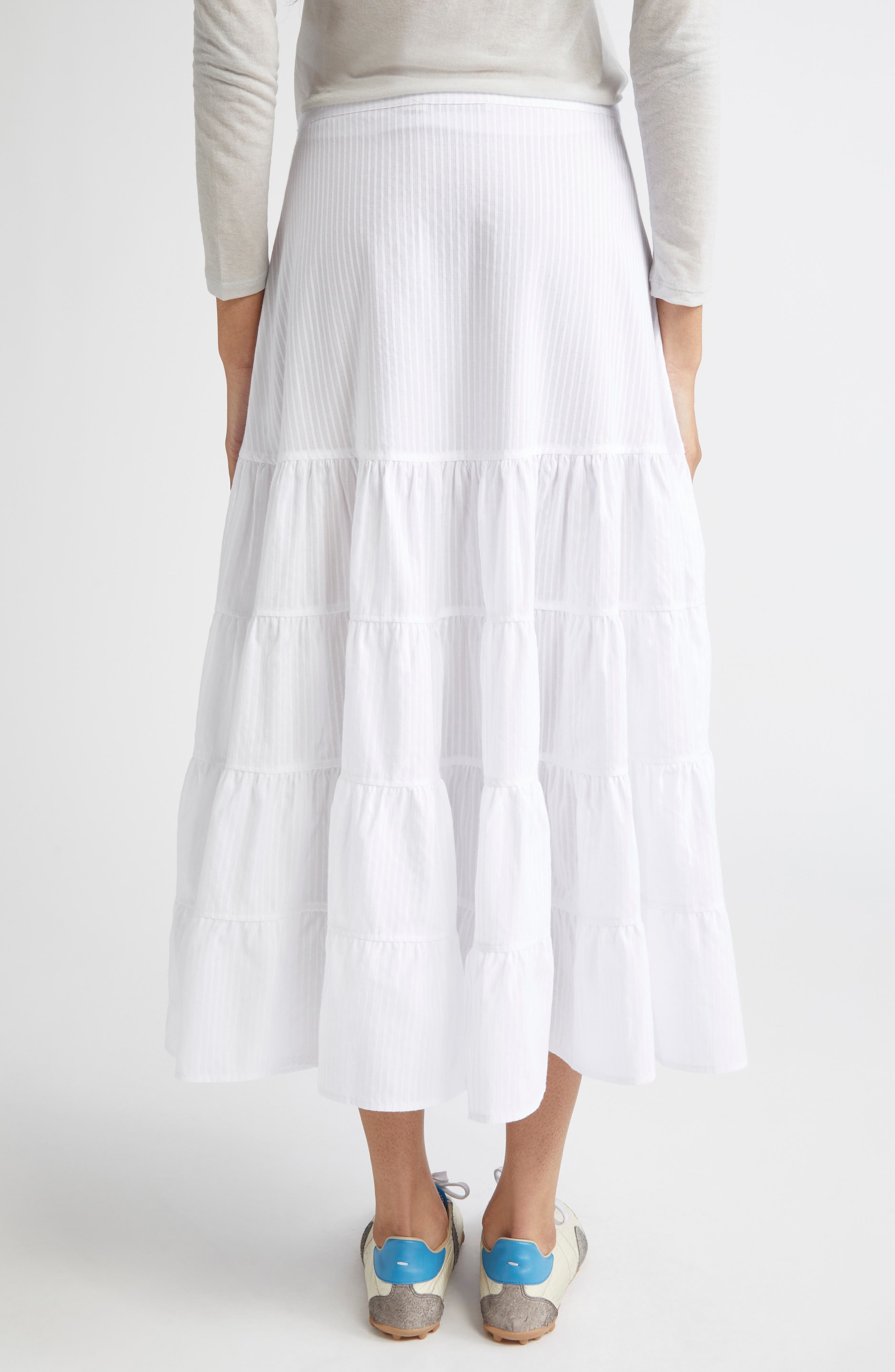 Paloma Wool Long Etoile Stripe Tiered Cotton Maxi Skirt in White at Nordstrom - 3