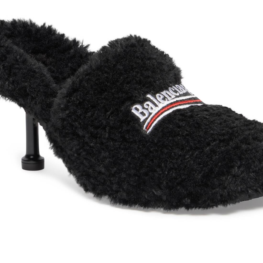 Women's Furry Closed 80mm Mule in Black - 8