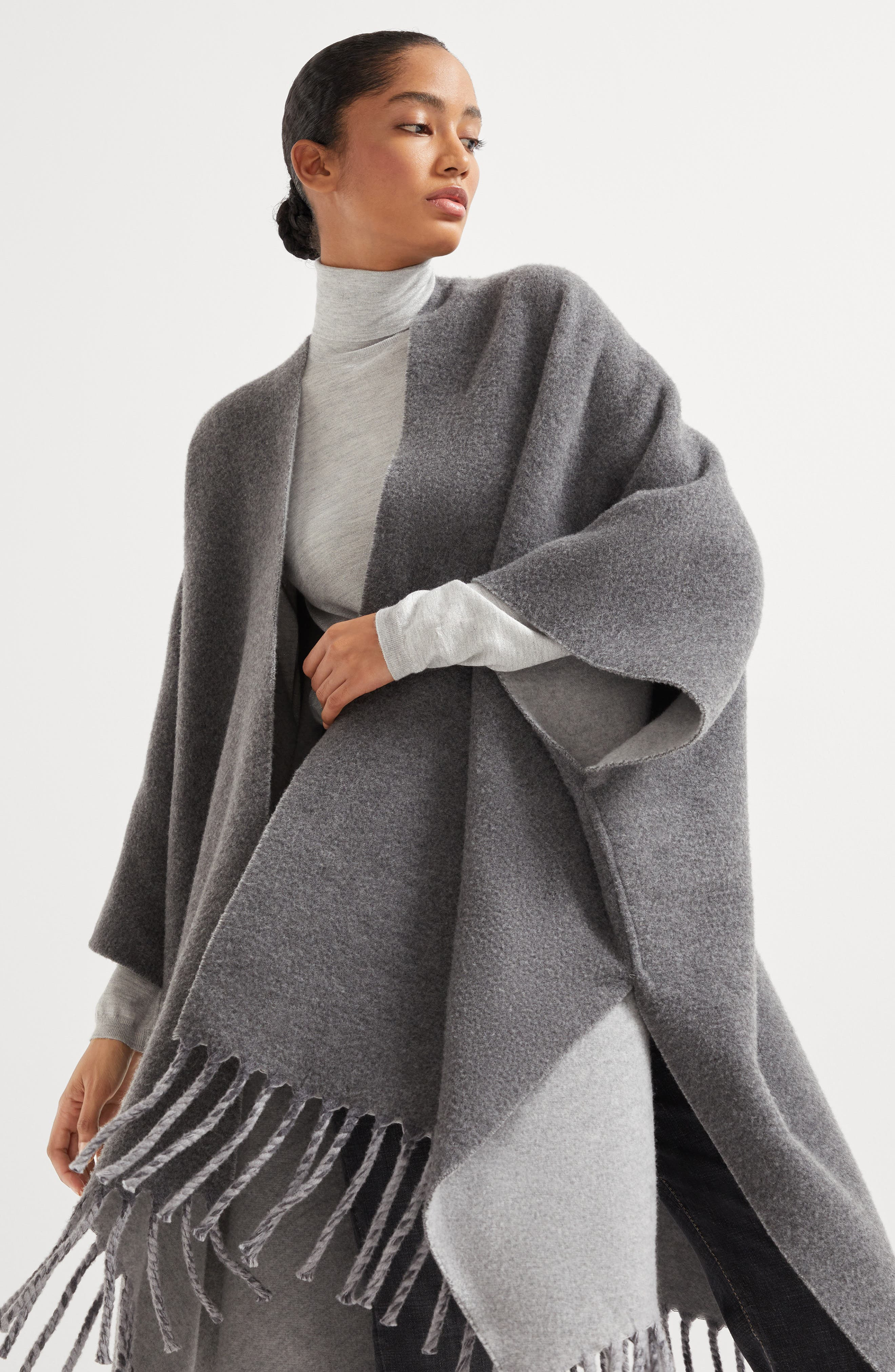 Brunello Cucinelli Double knit poncho in Medium Grey at Nordstrom - 5