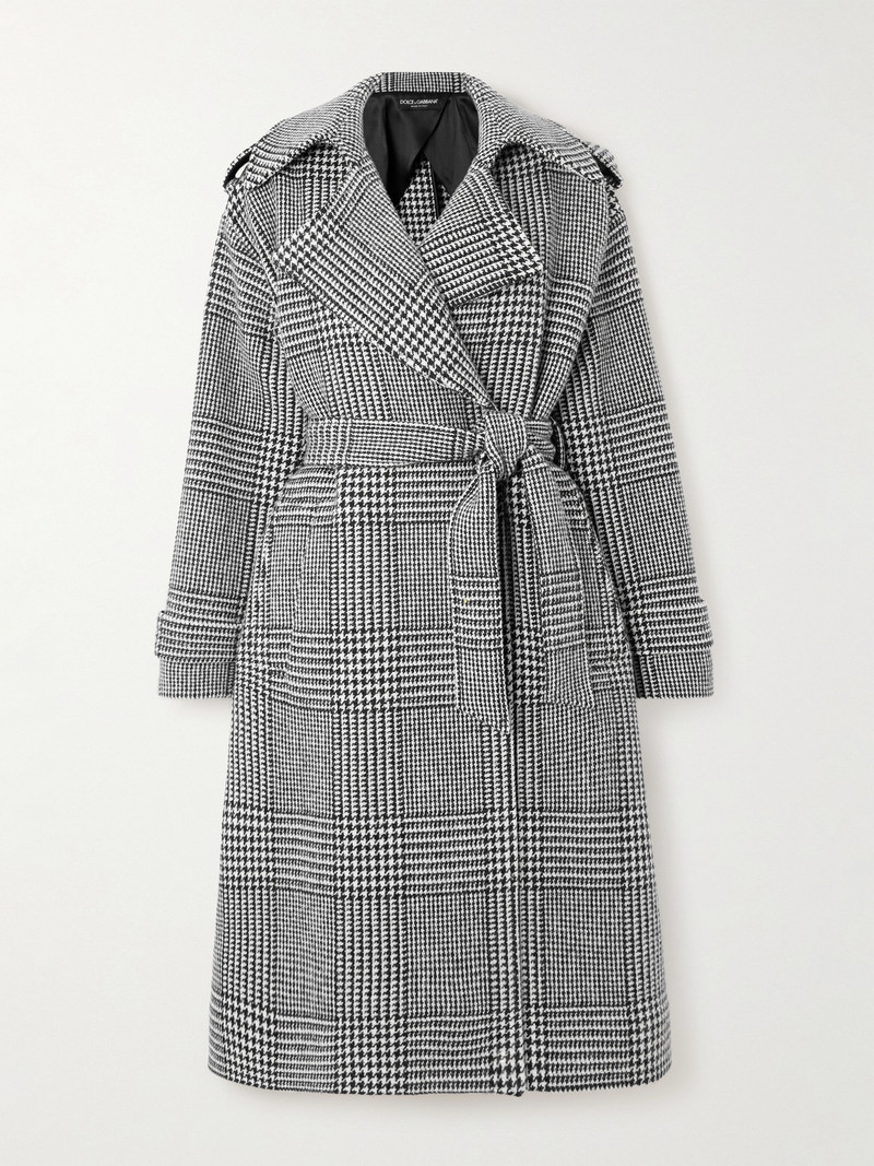 Double-breasted Belted Prince Of Wales Checked Wool-blend Trench Coat 1