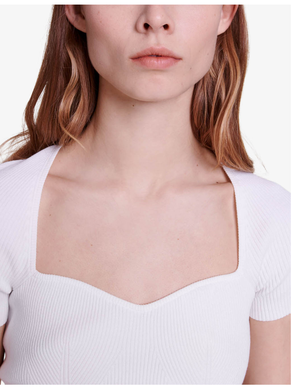Moka sweetheart-neck short-sleeved sweater - 5